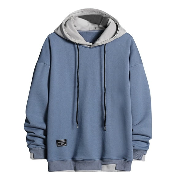 Mrat Men's Hoodies Sweatshirt Men's Spring Loose Color Collocation Fashion Casual Sports Shirt Hoodie Hoodie Hoodies for Men Pockets S-30 Blue XL