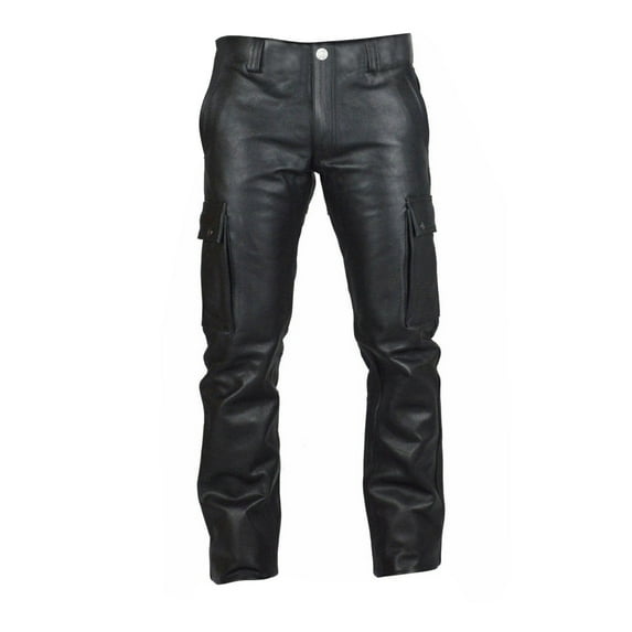 Mrat Men's Workout Pants Full Length Pants Men's Punk Retro Gothic Slim Fit Casual Pants Solid Color Casual Leather Pants Dress Pants Men Black XXL