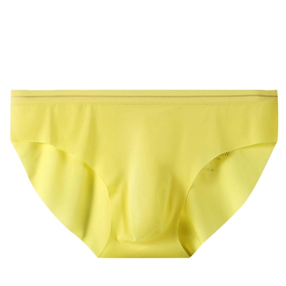 Mrat Mens Boxers Briefs Men's Solid Color Ice Silk Seamless Briefs Men Briefs S-89 Yellow 3XL