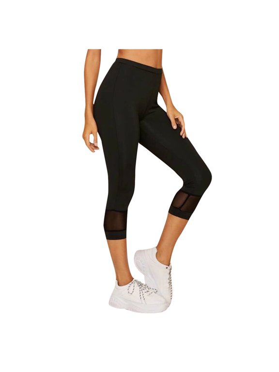 Mrat Mesh Yoga Pants Women Capris Leggings High Waisted Pants Stretchy Cropped Pants Casual Black Slim Workout Athletic Pants Black XL