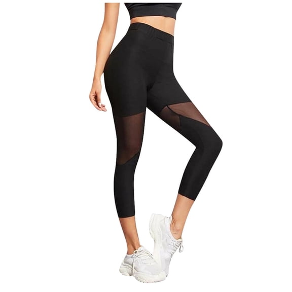 Mrat Mesh Yoga Pants Women Capris Leggings High Waisted Pants Stretchy Cropped Pants Casual Black Slim Workout Athletic Pants S-76 Black L