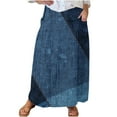 thumbnail image 1 of Mrat Midi Skirt Women's Casual Retro Floral Skirts Linen Elastic Waist Pleated Maxi Skirt with Pockets Plus Size Skirts S-284 Dark Blue M, 1 of 5