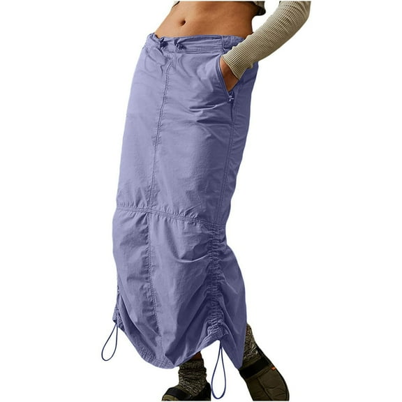 Mrat Midi Skirts for Women Women Summer Pocket Bandage Swim Skirts for Women Elastic Waist Solid Casual Holographic Metallic Skirts Skirt Bohemian Hippie Style Skirts Blue S