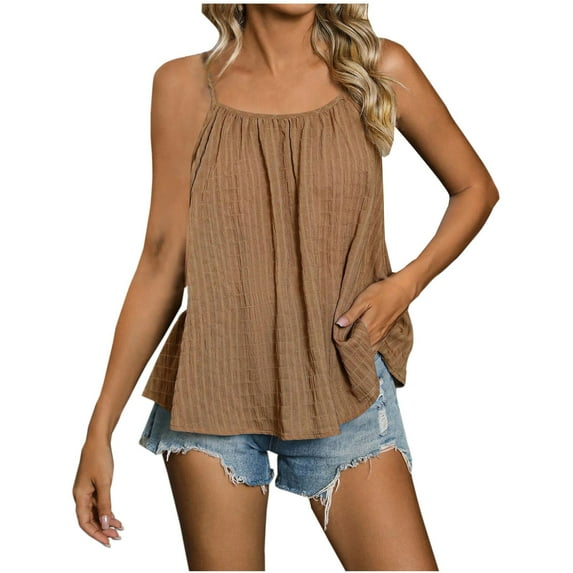 Mrat Mock Neck Tank Tops Women Solid Color Casual Fold Adjustable Shoulder Strap Sling Sleeveless Tops Loose T-Shirt Blouse Workout Tank Tops Women Built In Bra S-59 Brown XXL