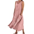 thumbnail image 1 of Mrat New Womens Sleeveless Cotton Linen Long Dress Casual Round Neck Printed Maxi Dress with Pockets Plus Size Maxi Dresses S-106 Pink-a 4XL, 1 of 9