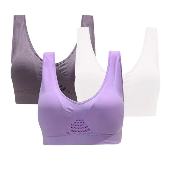 Mrat Non Padded Wireless Bra 3pc Women Seamless Sports Bra Wirefree Yoga Bra with Removable Pads S-102 Multicolor 4XL