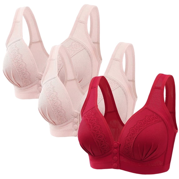 Mrat Nursing Bras Women Clearance Workout Bras Women No Underwire Bra Style M-790 Women's Plus Size Wireless Cami Bra Female V-Neck Front Snap Bra Closure Lace Bra Red 4XL