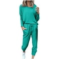 thumbnail image 1 of Mrat Outfits for Women 2 Piece Jogging Sets Solid Polyester Long Sleeve Sweatsuits Sets Two Piece Track Suits Drawstring High Waist Pants Set Comfy Outfits G-Green 3XL, 1 of 5
