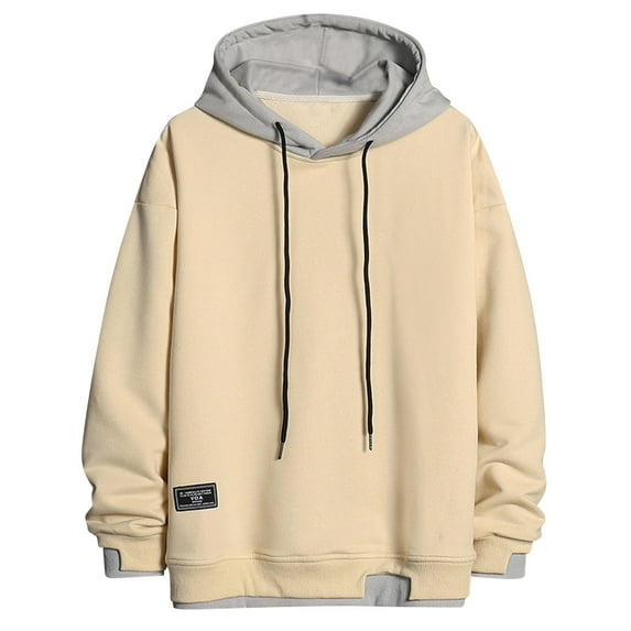 Mrat Oversized Hooded Sweatshirt Men's Spring Loose Color Collocation Fashion Casual Sports Shirt Hoodie Hoodie Men's Hoodies & Sweatshirts S-30 Beige L