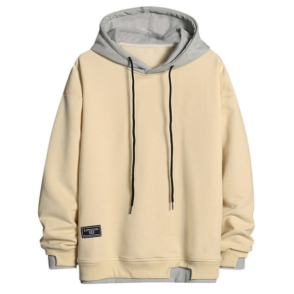 Mrat Oversized Hooded Sweatshirt Men's Spring Loose Color Collocation Fashion Casual Sports Shirt Hoodie Hoodie Men's Hoodies & Sweatshirts S-30 Beige L