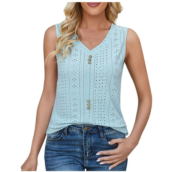 Mrat Oversized Tank Tops Women's Fashion Printed T-Shirt 3/4 Sleeves Blouse Round Neck Casual Tops Womens Racerback Tank Tops S-478 Blue L