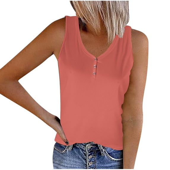 Mrat Oversized Tank Tops Women's Striped Round Neck Button Elastic Tank Tops Bra Tank Tops for Women S-307 Watermelon Red-A S