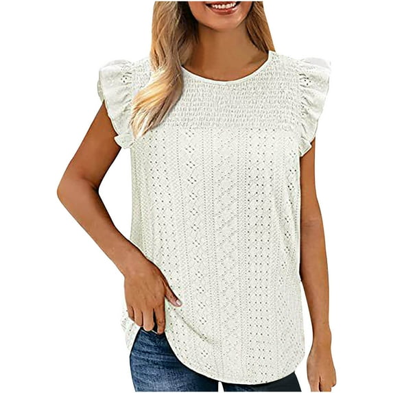 Mrat Padded Tank Tops Womens Solid Color Round-Neck Sleeveless Vests Cut-Out Panel Sleeveless Ruffle Tops Ruched Tank Tops for Women S-170 White XL