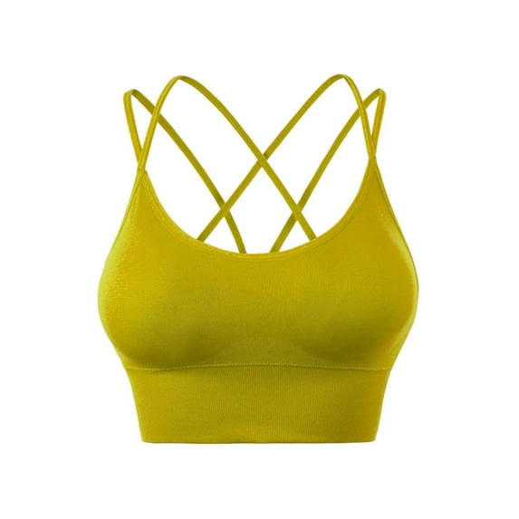 Mrat Padded Training Bras for Women Women Yoga Solid Sleeveless Cold Shoulder Casual Tanks Blouse Tops Intimates Lingerie Tops for Women S-1475 Yellow L