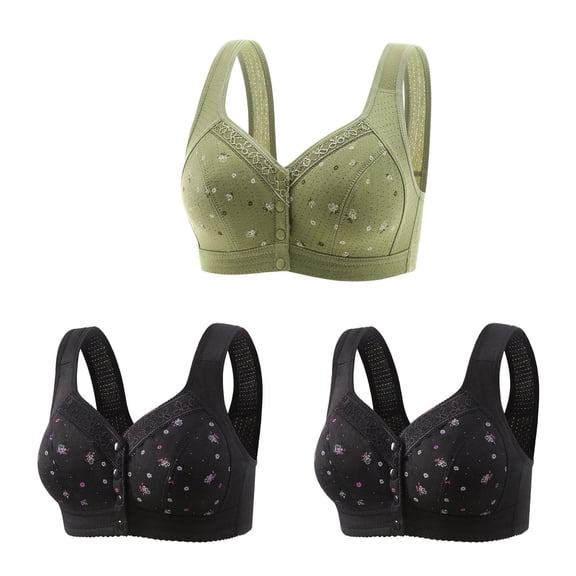 Mrat Padded Training Bras for Women Woman's 3pc Front Closure Bra Comfortable Lace Breathable Bra Underwear No Rims S-213 Green M