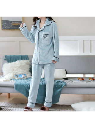 Shop Generic winter Flannel Warm Pajamas Women Long Sleeve Home Suit Ladies  sleepwear cartoon Velvet Pajama set Thicken Feminino Pyjamas Online