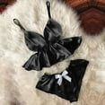 thumbnail image 1 of Mrat Pajama Sets Women Sleepwear Pajamas Sets Ladies V-Neck Eyelash Lace Stain Camisole Pajamas Bowknot Shorts Set Pajama Set Short Sleeve Shirt, 1 of 3