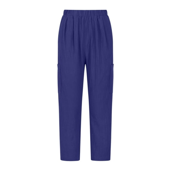 Mrat Pants Suits For Women Dressy Full Length Pants Ladies Summer Pants Casual Pure Color Elastic Waist Linen Pockets Pants Workout Sports Hiking Pants