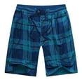 thumbnail image 1 of Mrat Plaid Shorts Women High Waisted Drawstring Shorts Breathable Cotton Loose Wide Leg Short Pants with Pockets S-78 Blue XL, 1 of 2