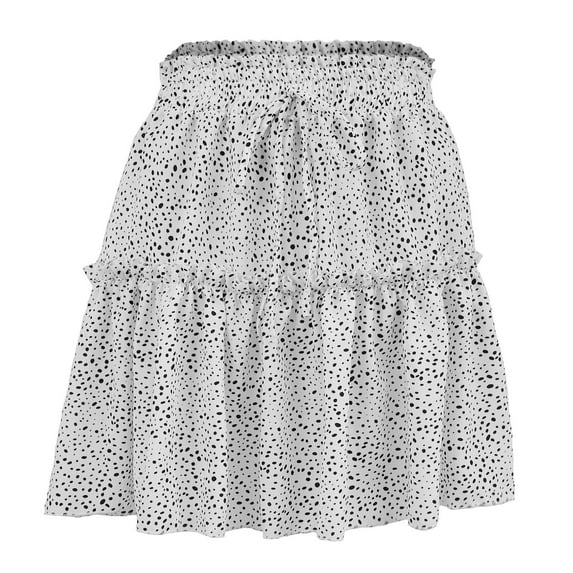 Women's Mini Skirt Summer Flowy Tiered Ruffle Mini Skirt Cute High Waist Beach Boho Floral Print Pleated Ruffle Hem A-line Short Skirt Ruffle Flared Boho A Line Skater Mini Skirt White M