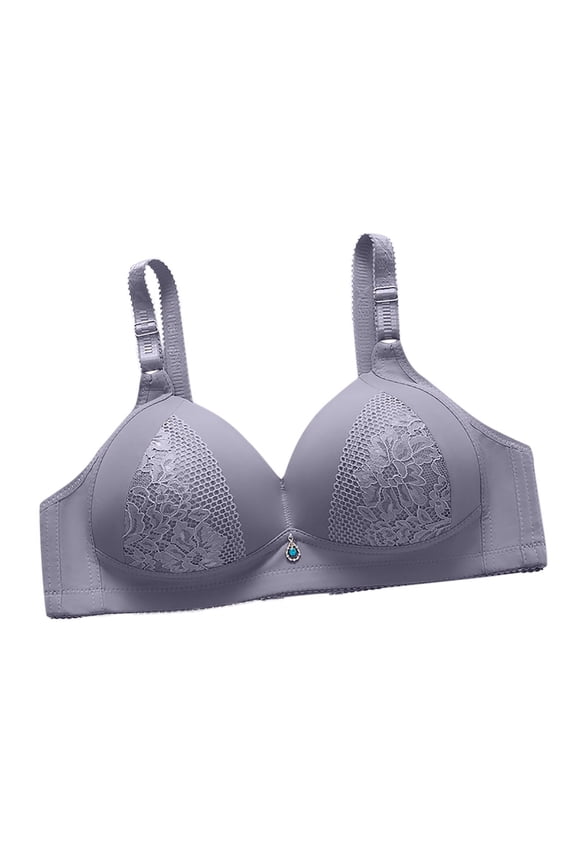 Plus Size Bra for Women Lace Wireless Bralette Full Cover GatheRed-A Yoga Underwear Everyday Bra S-60 Purple L