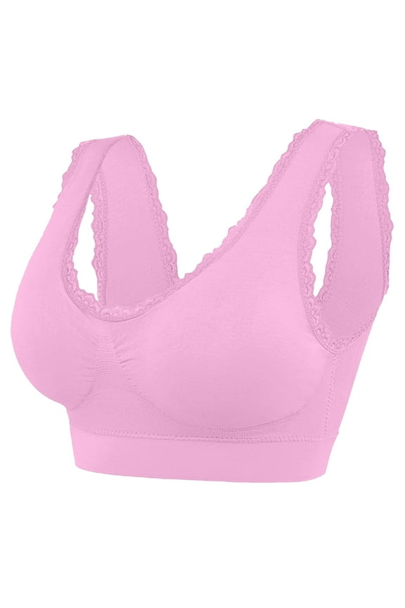 Mrat Plus Size Bralette Women Womens Bralettes Push-Up Bra Style M-223 Big & Tall Size Female Seamless Sports Bra V-Neck Hook and Eye Bra Closure Lace Bra Pink L