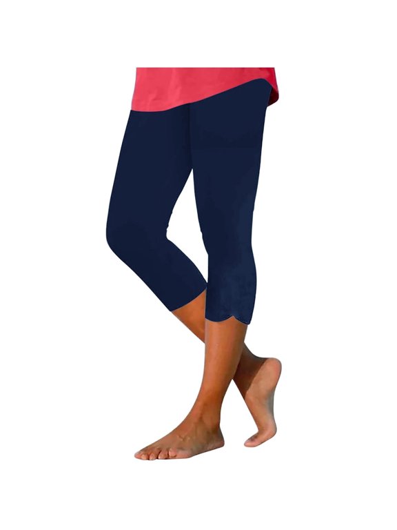 Mrat Plus Size Capris Women's Summer High Waisted Solid Color Capris Matching Slim Fitting Yoga Gym Pants Elastic Waist Dry Pants S-17 Navy S