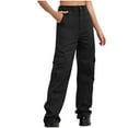 thumbnail image 1 of Mrat Plus Size Cargo Pants Spring and Summer New Button Zipper Elastic Waist Fashion Casual Pants Casual Lightweight Pants S-16 Black L, 1 of 6