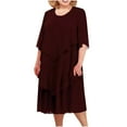 thumbnail image 1 of Mrat Plus Size Chiffon Dress Women's Flowy Chiffon Dress Wedding Guest Dress Elegant Layered Hem Midi Dress S-1 Wine 3XL, 1 of 6