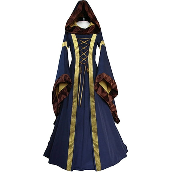 Mrat Plus Size Medieval Dress, Renaissance Princess Costume for Women, Halloween Maxi Dresses for Women S-12 Dark Blue XL