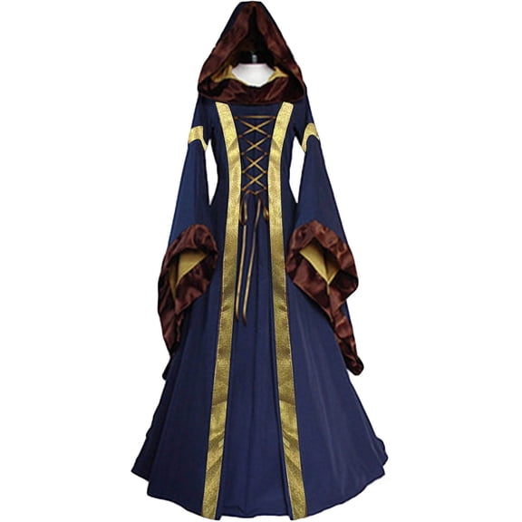 Mrat Plus Size Medieval Dress, Renaissance Princess Costume for Women, Halloween Maxi Dresses for Women S-12 Dark Blue XXL