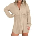thumbnail image 1 of Mrat Plus Size Shirt Jumpsuit for Women V Neck Summer Casual Button Long Sleeve Rompers Shorts Plus Size Overalls S-89 Beige 4XL, 1 of 8