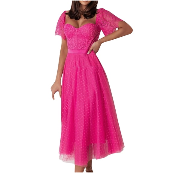 Mrat Plus Size Summer Dresses Women Comfy Waist Retraction Backless Put Together Gauze Short Sleeve Off-The-Shoulder Ankle Dress Floral Maxi Dresses S-1234 Red-A L