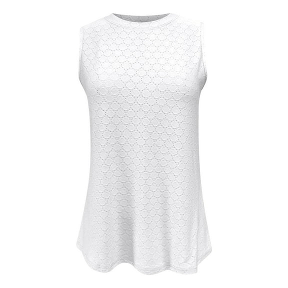 Mrat Plus Size Summer Tops Sleeveless Women's Fashion Solid Round Neck Short Sleeves Casual T-Shirt Tops Womens Camisoles with Built In Bra S-244 White M