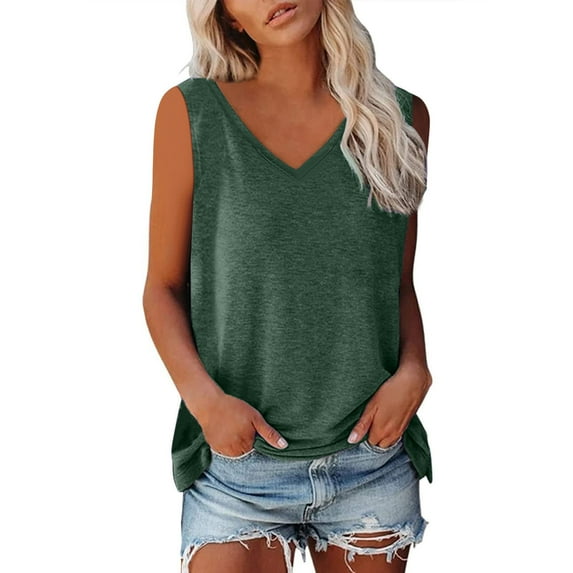 Mrat Plus Size Summer Tops Sleeveless Women's Printed Sleeveless Casual V-Neck Tank Tops Plus Size Camisoles for Women S-502 Green XXL
