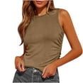 thumbnail image 1 of Mrat Plus Size Summer Tops Sleeveless Womens Tank Tops Sleeveless High Neck Ribbed Knit Slim Fitted Blouse Side Ruched Basic Solid Tees Shirts S-270 Brown 5XL, 1 of 9