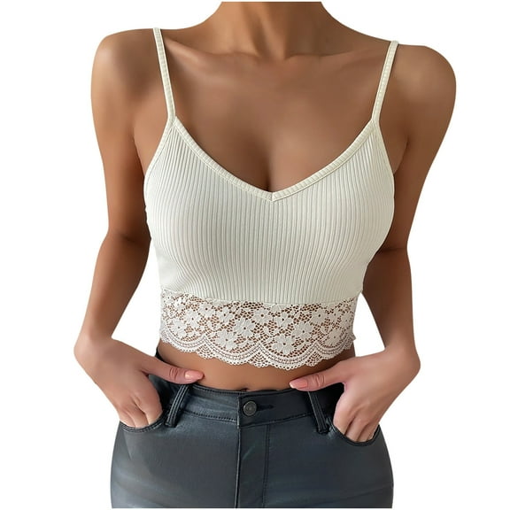 Mrat Plus Size Tank Tops Women Fashion Lace Solid Bandage Casual Sleeveless Loose Street Tops V-Neck Camisoles Plus Size Tank Tops for Women S-127 White S