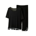 thumbnail image 1 of Mrat Plus Size Women’s Pajama Set Breathable Soft Short Sleeve Tops with Pants Homewear Sets Chemise Nightgowns for Women S-50 Black XL, 1 of 3
