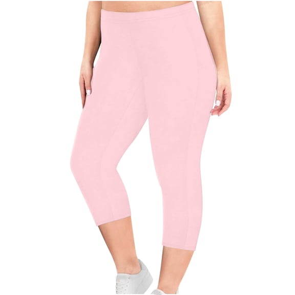 Mrat Plus Size Yoga Leggings Womens Capris Solid Color Workout Jogging Cropped Pants S-82 Pink-a L