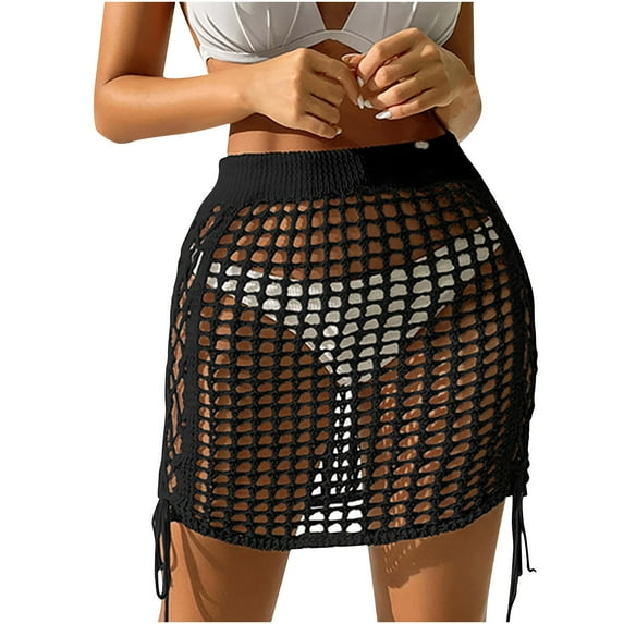 Mrat Print Skirts Perspective Hollow out Bandage Hip Wrap Skirt Holiday Beach Skirt Workout Skirts S-98 Black M