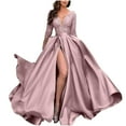 thumbnail image 1 of Mrat Prom Dresses for Women Cocktail Slit Dresses V Neck Lace Long Evening Gown 3/4 Sleeves Satin Formal Party Gowns S-29 Pink-a XXL, 1 of 8