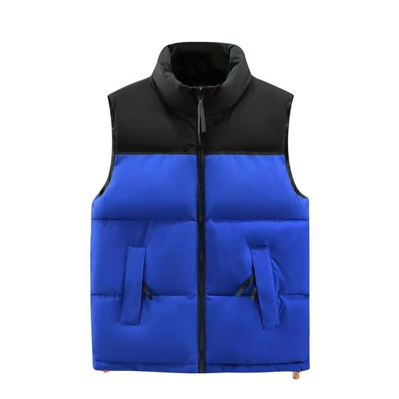 Mrat Puffer Vest Women Lightweight Plus Size Winter Sleeveless Zip up Down Jackets Outerwear Vest Zipper Closure Color Block Pockets Down Coat Quilted Vest T-1-Blue XXXXXL