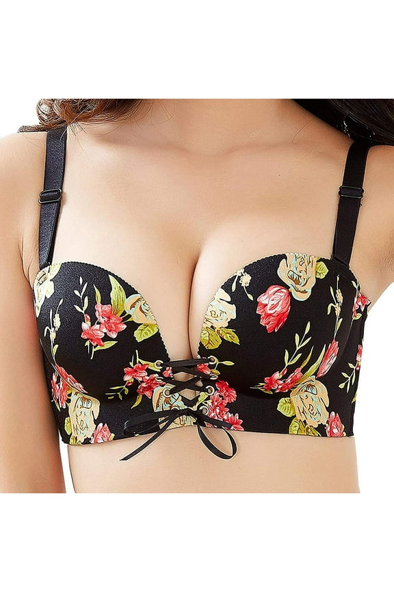 Push up Bra for Women Adjustable Drawstring Bras Soft Seamless V Bras Everyday Bra S-5 Yellow 36/C