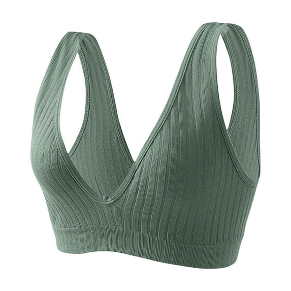 Mrat Push up Sports Bra Womens V-Neck Sports Bras Seamless Yoga Bra U Back Wireless Sleepwear Ribbed Bras Sports Bra High Impact S-195 Green M