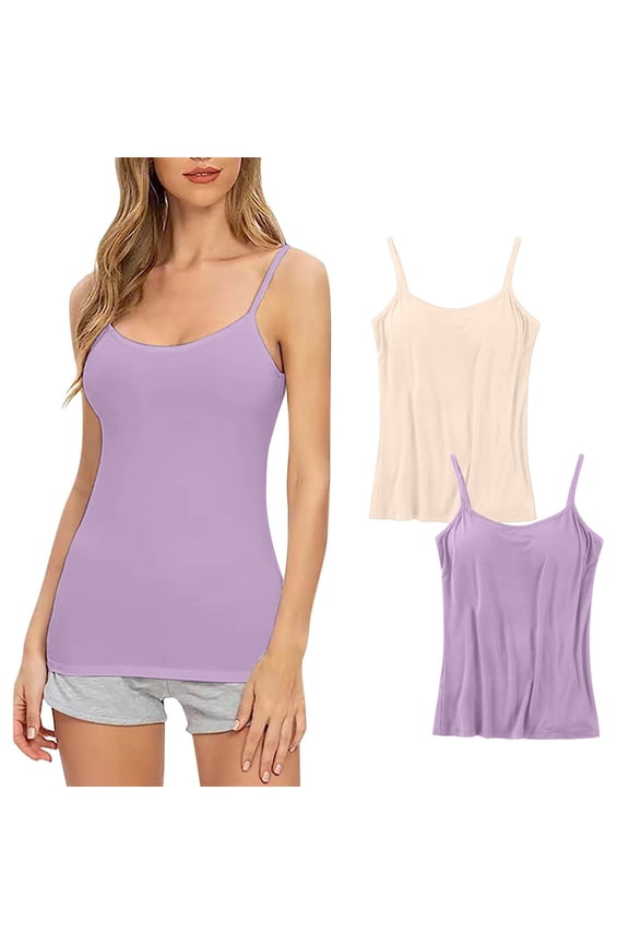 Racerback Sports Bra Women Camisole Built-In Bra Cup Strap Supportive Padded Tank Tops Layering Cami Undershirt for Yoga S-43 Purple M