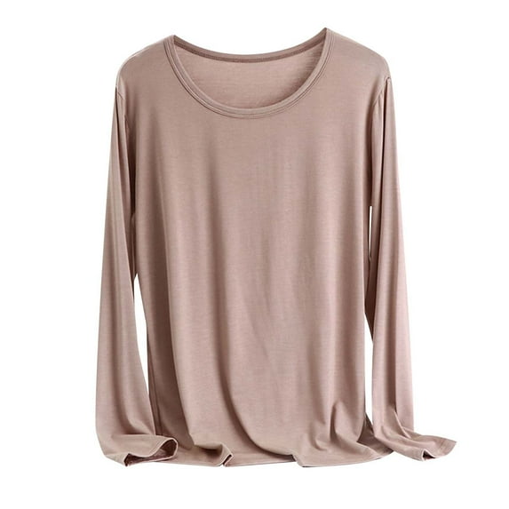 Mrat Racerback Tank Tops for Women Women's Loungewear Pajamas Tops Long Sleeves Pullover Sleep Basic Shirt S-338 Khaki 6XL