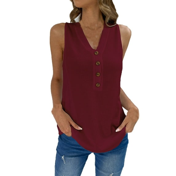 Mrat Racerback Workout Tank Tops Women's Sleeveless Solid V-Neck Casual Fashion Loose Tank Tops Loose Tank Tops for Women S-421 Wine S