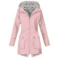 thumbnail image 1 of Mrat Rain Jacket Women Lightweight Water Proof Striped Lined Hooded Rain Jacket Outdoor Windbreaker Travel Trench Coat with Pockets Lined Jacket Lady S-31 Pink-a XXL, 1 of 5