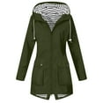 thumbnail image 1 of Mrat Rain Jacket Women Lightweight Water Proof Striped Lined Hooded Rain Jacket Outdoor Windbreaker Travel Trench Coat with Pockets Water Proof Windproof Rain Jacket Lady S-31 A-Green XXL, 1 of 5