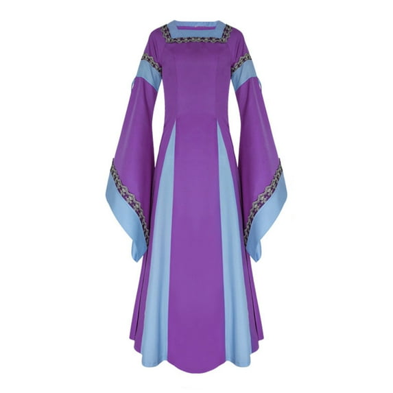 Mrat Renaissance Dress for Women Dress up Halloween Medieval Costume Gothic Vintage Retro Gown Maxi Dress S-14 Purple M
